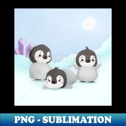 Three Cute Emperor Baby Penguins - PNG Transparent Sublimation Design - Enhance Your Apparel with Stunning Detail