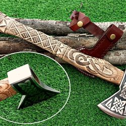personalized hand-forged viking axe | 18" carbon steel blade & engraved wood handle | unique anniversary, wedding gift