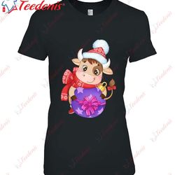 christmas cartoon cow classic shirt, plus size womens christmas clothing wear love, share beauty