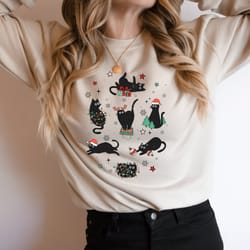 christmas black cat sweatshirt, black cat christmas shirt, kitten christmas crewneck, cat lover gift, cat mom shirt, chr