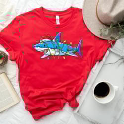 christmas shark lights shirt, christmas sweatshirt, funny christmas shirt, christmas gift shirt, christmas gift for her,
