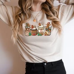 gingerbread christmas coffee sweatshirt, christmas coffee shirt, coffee lover gift, christmas houses gift, iced latte sw
