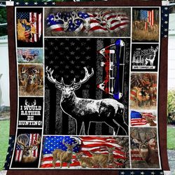 deer hunting american flag bow hunting deer skull patriotic soft throw, hunting blanket, gift for hunters cozy fleece bl