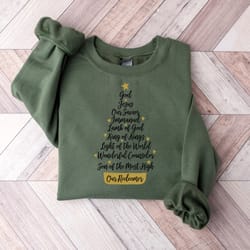 names of jesus christmas tree sweatshirt, winter holiday shirt, names of christ christmas shirt, names of god christian