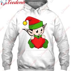 christmas elf with heart gift shirt, plus size womens xmas tops wear love, share beauty