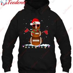 Christmas Football Ball Snowman Santa Hat Funny Sport Xmas Shirt, Christmas Shirts Mens Long Sleeve  Wear Love, Share Be