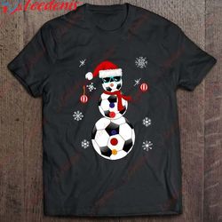 Christmas Football Soccer Ball Snowman Santa Hat Snowflake Shirt, Funny Christmas Sweaters Mens  Wear Love, Share Beauty