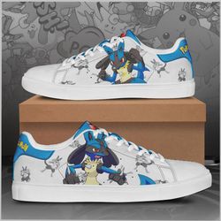 lucario pokemon low top leather skate shoes, tennis shoes, fashion sneakers l98