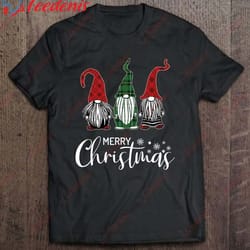 christmas gnomes in plaid hats funny gift merry xmas graphic t-shirt, short sleeve kids christmas shirts family wear lo