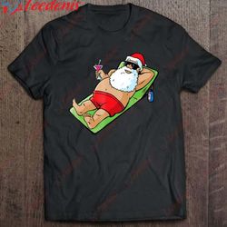 christmas in july funny santa cocktail t-shirt, plus size womens xmas tops wear love, share beauty