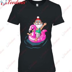 christmas in july santa hawaiian flamingo summer surf gift tank top t-shirt, mens funny christmas tee shirts wear love,