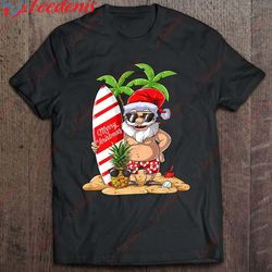 christmas in july santa hawaiian summer surf surfing surfer premium shirt, cotton christmas shirts mens sale  wear love,