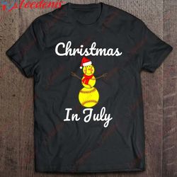christmas in july softball snowman santa hat summer 2021 ver2 t-shirt, christmas shirts 2030 wear love, share beauty