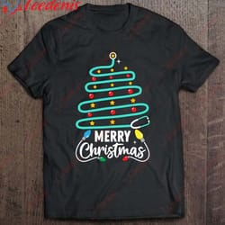 christmas nurse crew merry christmas tree blue stethoscope t-shirt, funny mens christmas tee shirts wear love, share be