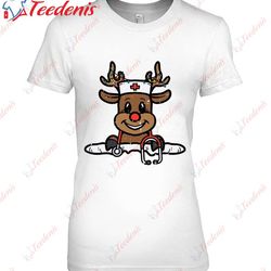 christmas nurse reindeer xmas scrub top men women rn icu er t-shirt, plus size womens christmas tees