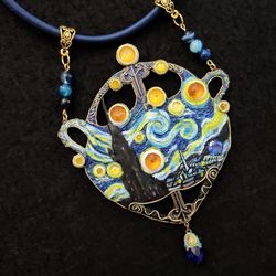 Van Gogh "Starry Night" necklace, necklace with citrines, unique necklace, art nouveau necklace