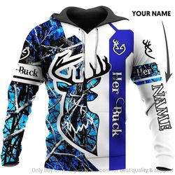 deer hunting gift blue deer hunting her buck personalized unisex hoodie hg