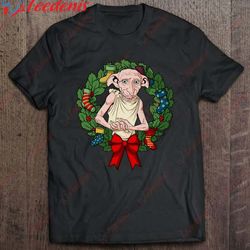 harry potter christmas dobby wreath shirt, men kids christmas shirts family