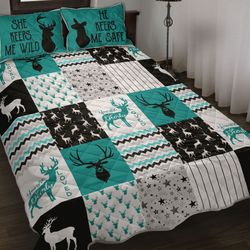 160THHHT-DEER HUNTING SHAPE PATTEN QUILT BED SET