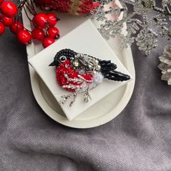 Bullfinch brooch handmade