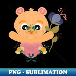 Cute baby bear loves flower - PNG Transparent Sublimation File - Perfect for Creative Projects