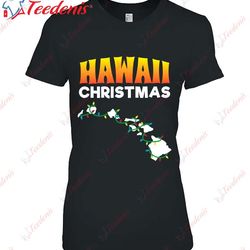 hawaiian islands christmas w christmas lights design shirt, plus size womens xmas tops wear love, share beauty