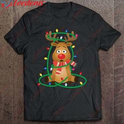 christmas rudolph reindeer tangled lights design t-shirt, plus size womens christmas clothing wear love, share beauty