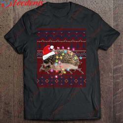 hedgehog christmas lights ugly sweater hedgehog lover gift t-shirt, christmas t shirts funny wear love, share beauty