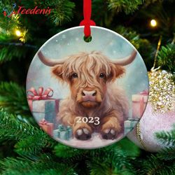 highland cow christmas ornament, heirloom keepsake, unique gift wear love, share beauty