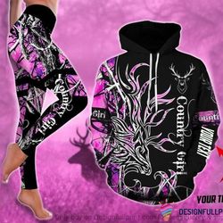 deer hunting gift personalized us size pink camo deer hunting camo country girl hoodie and leggings set hg