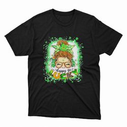 one lucky lunch lady messy bun irish st patricks day shirt