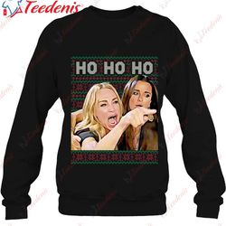 ho ho ho woman yelling at a cat ugly christmas sweater meme t-shirt, short sleeve christmas shirts mens  wear love, shar