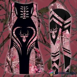 deer hunting gift pink deer hunting with heart tank top and leggings set ch