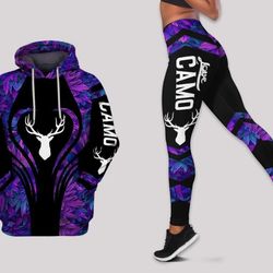 deer hunting gift purple deer hunting us size hoodie and leggings set