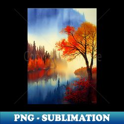 Colorful Autumn Landscape Watercolor 7 - Digital Sublimation Download File - Unleash Your Inner Rebellion