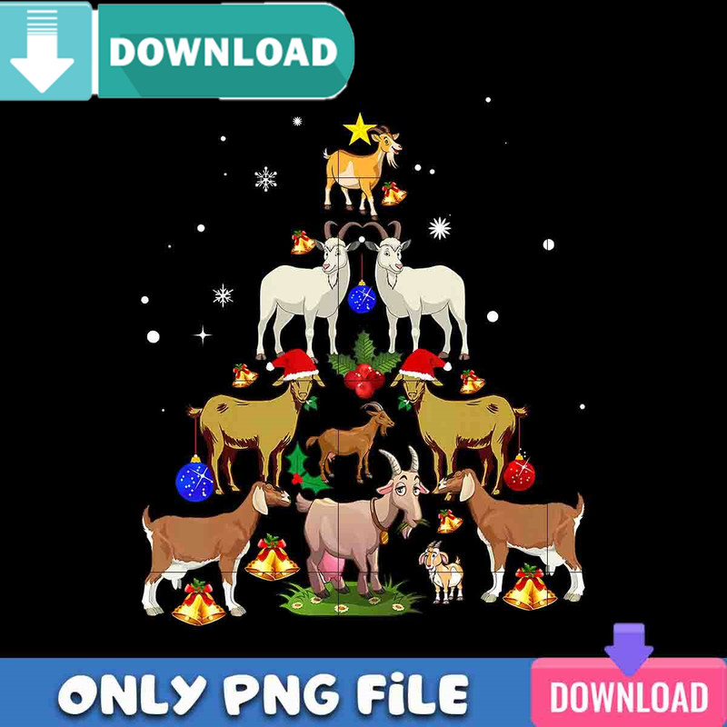 Cute Goat Christmas Tree PNG Instant Download.jpg