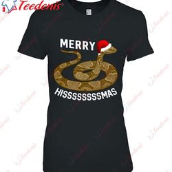 holiday merry hissmas christmas santa hat copperhead snake shirt, cotton womens christmas shirts wear love, share beaut
