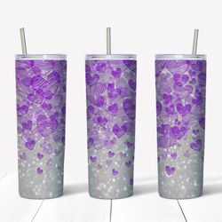 purple hearts white glitter tumbler, valentine tumbler design, design 20oz/ 30oz skinny tumbler png, instant download