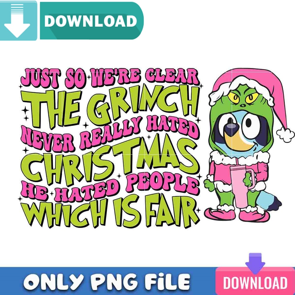 Pink Bluey In Grinchmas PNG Perfect Sublimation Design Download.jpg