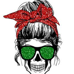 mom skull christmas svg, momlife svg, messy bun skull svg, mom life svg, santa hat svg, messy bun mom svg