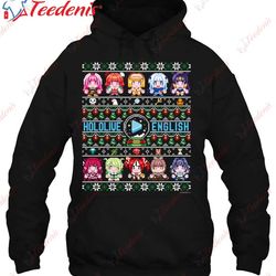 hololive english ugly christmas sweater (black) shirt, plus size womens christmas t shirts wear love, share beauty