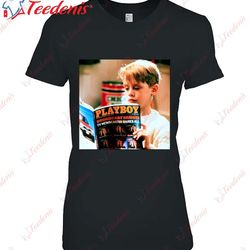 home alone playboy magazine reading shirt, plus size ladies christmas tops wear love, share beauty