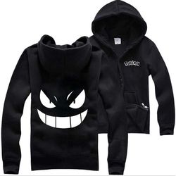 men fashion hip hop sweatshirts hoodies anime pokemon monster gengar zipper fleece tracksuits long sleeve jacket