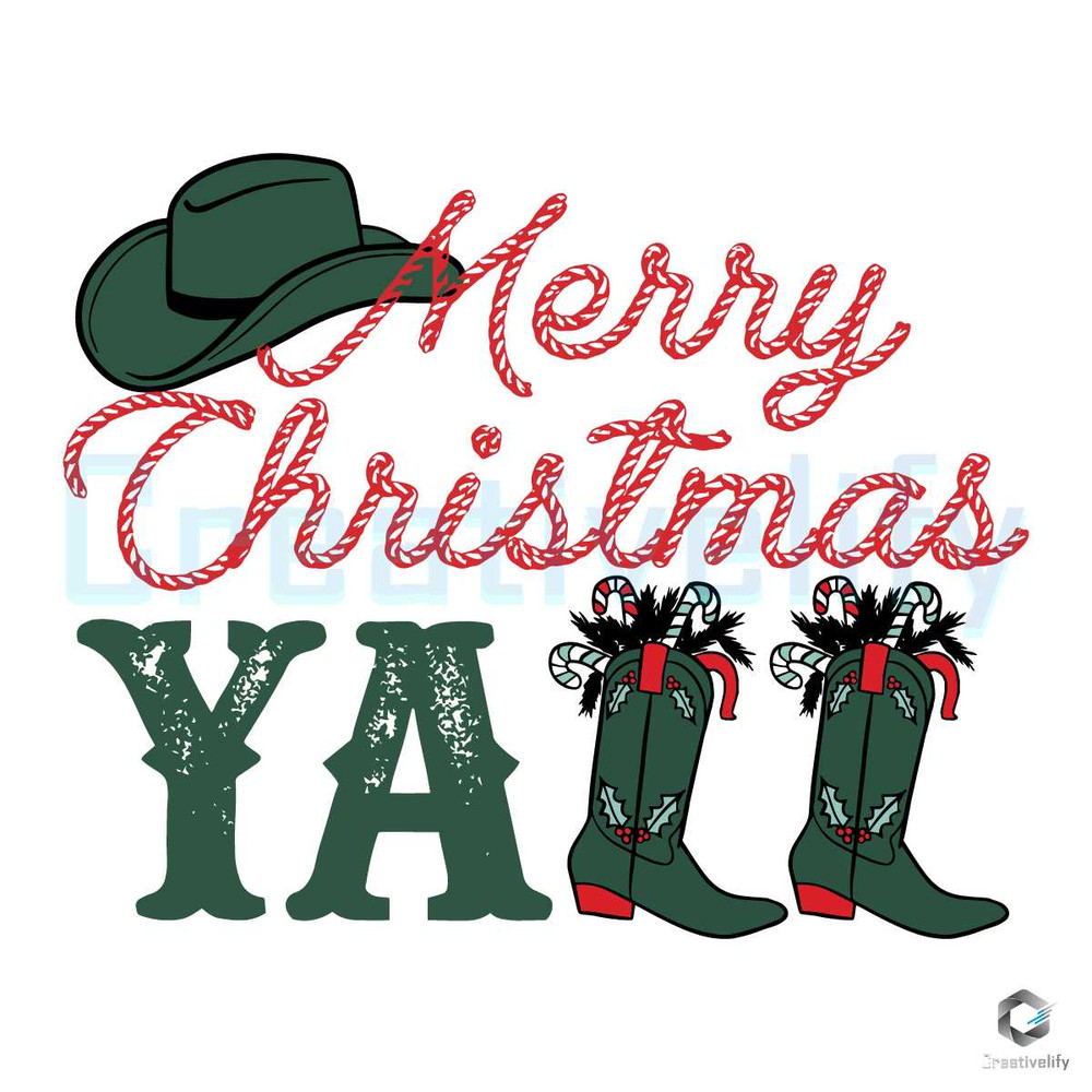 Merry Christmas Yall SVG Western Cowboy Boots File Cutting.jpg