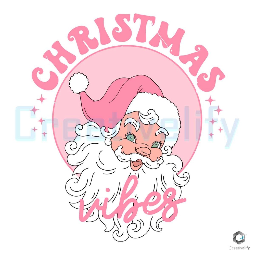 Pink Santa Xmas Vibes SVG Retro Christmas File Design.jpg
