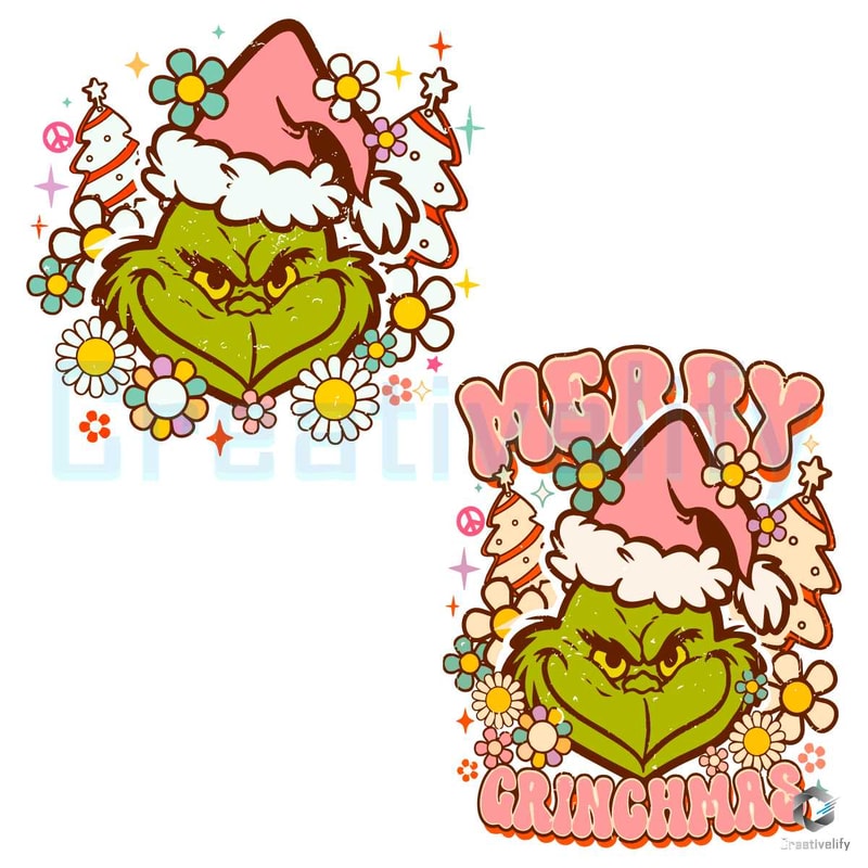 Retro Floral Merry Grinch SVG Santa Christmas File Design.jpg