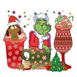 Grinch Christmas Coffee Png, Christmas Coffee Png, Christmas Drink Design, Coffee Latte Png, Christmas Iced Latte Png