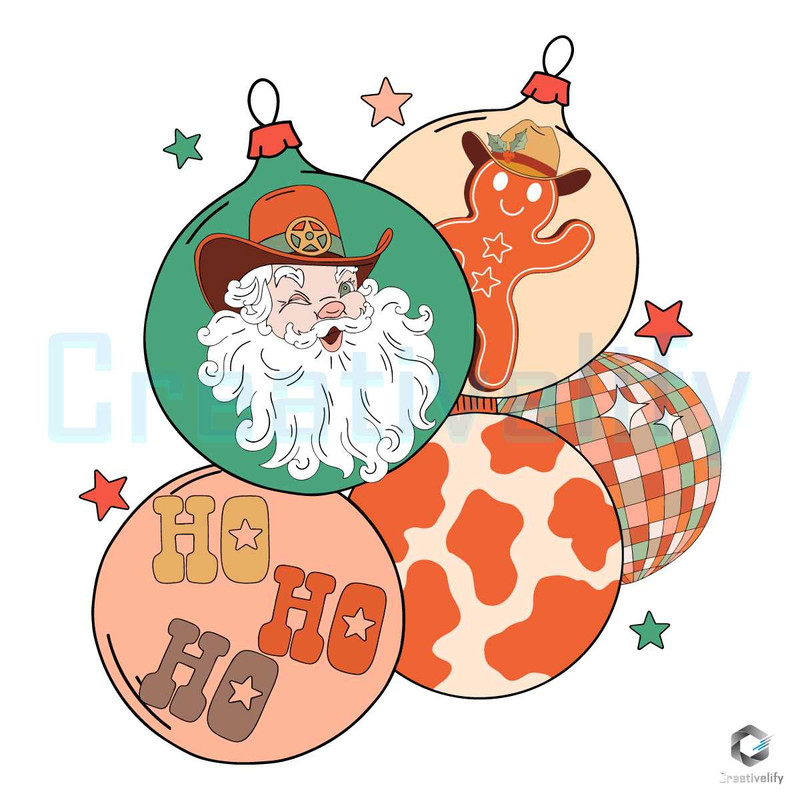 Santa Cowboy Ornaments SVG Retro Western Christmas File.jpg