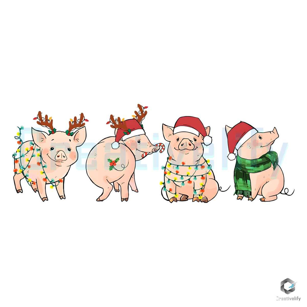 Santa Pig Christmas PNG Xmas Stringt Light File Sublimation.jpg