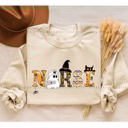 spooky halloween nurse rn cute scrub healthcare cat witch t-shirt , family matching, cute ghost t-shirt , halloween nurs